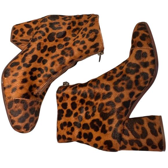 Madewell Amalia Leopard Booties Calf Fur Ankle Boots Front Zip Sz 7.5 Mob Wife - Picture 2 of 16